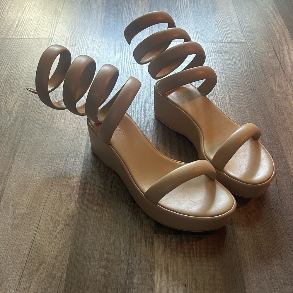 Cult Gaia 🧜♀️ Wrap Gladiator Tan Sandal Platform Wedges Mermaid Bohemian - Picture 3 of 7